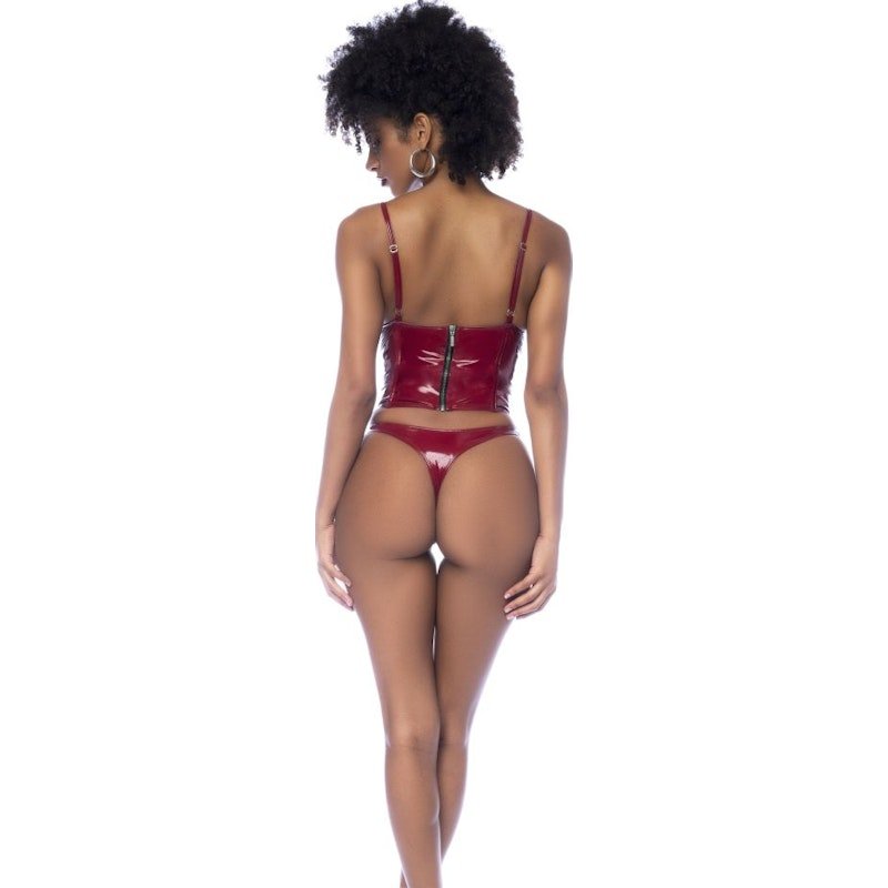 Wet Look Vinyl 2 Pc Set Gloss Wine - Lingerie