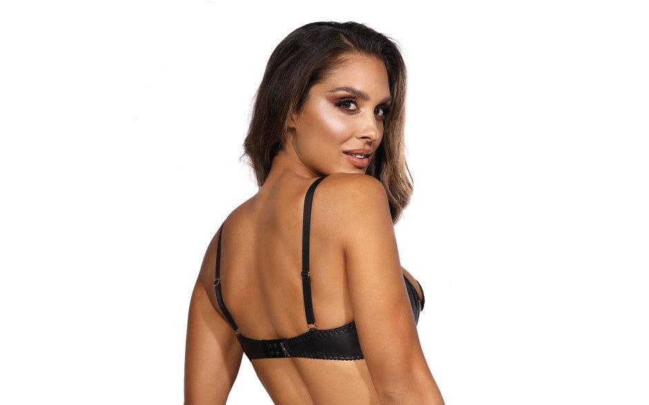 Wetlook Half Cup Zip Bra Black - Lingerie