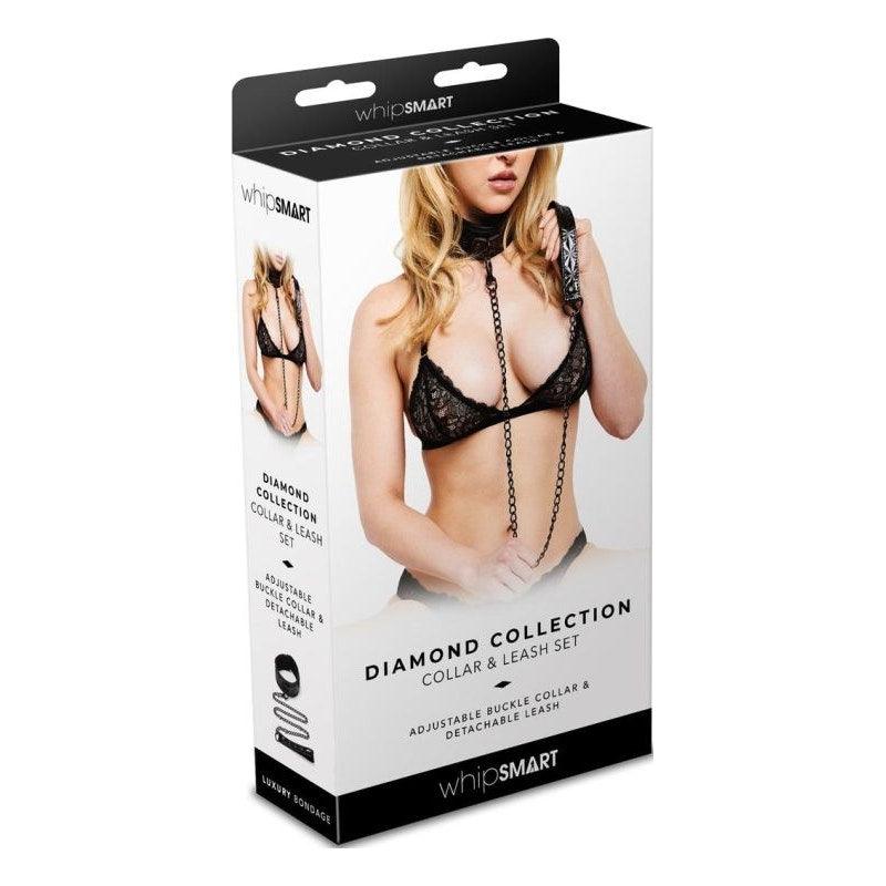 Whip Smart Diamond Collar and Leash Black - Adult Toys