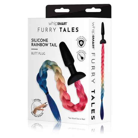 WhipSmart Furry Tales Silicone Rainbow Tail - Black 8.9 cm Butt Plug with Rainbow Tail - Anal Toys