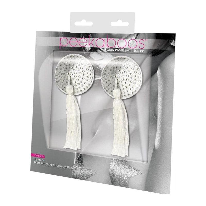 White Satin w White Stone and Tassel Pastie - Naughty by Nature Adult Store