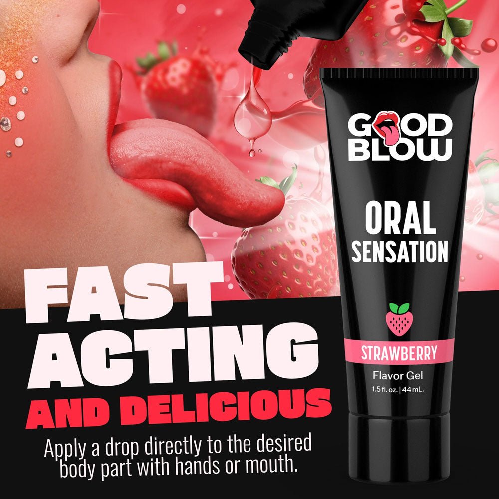 XR Brands Good Blow Warming Oral Sensation Gel - Strawberry, 44ml - LOTIONS & LUBES