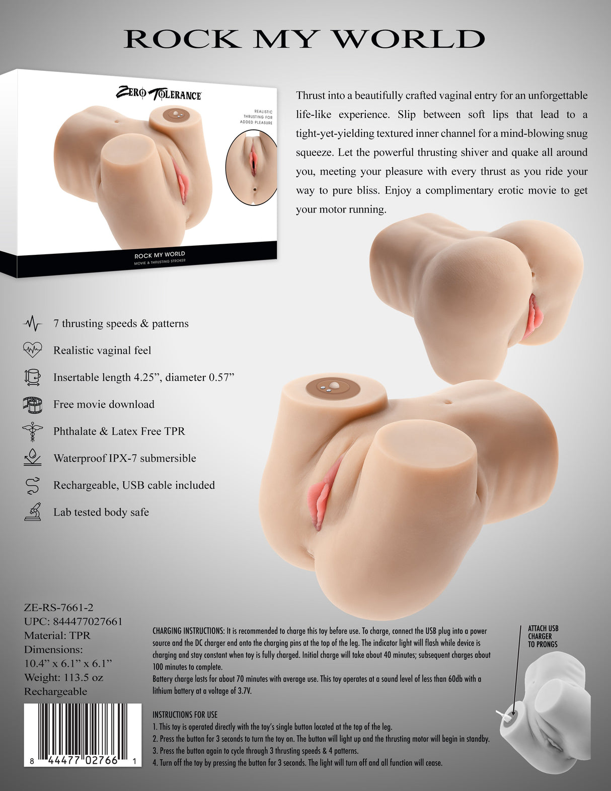 Zero Tolerance Rock My World Rechargeable Doggy Style Torso - MASTURBATORS