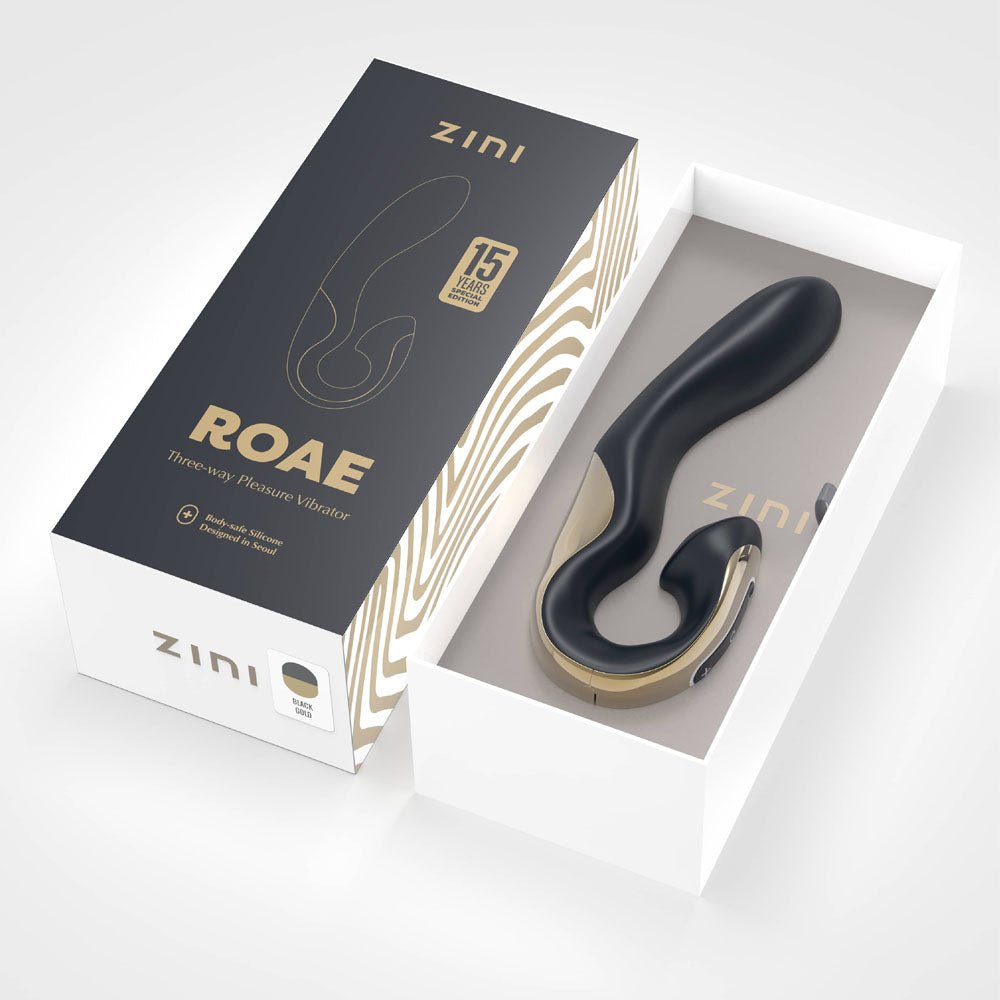 Zini Roae Special Edition - Black/Gold - Black/Gold 19.5 cm USB Rechargeable Vibrator - VIBRATORS