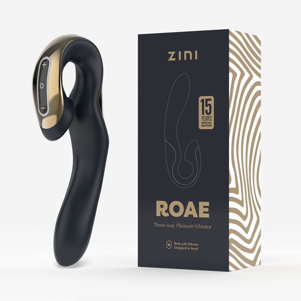 Zini Roae Special Edition - Black/Gold - Black/Gold 19.5 cm USB Rechargeable Vibrator - VIBRATORS