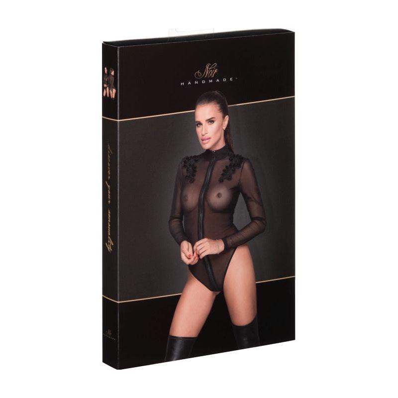 Zipped Tulle Bodysuit w Embroidery - Lingerie