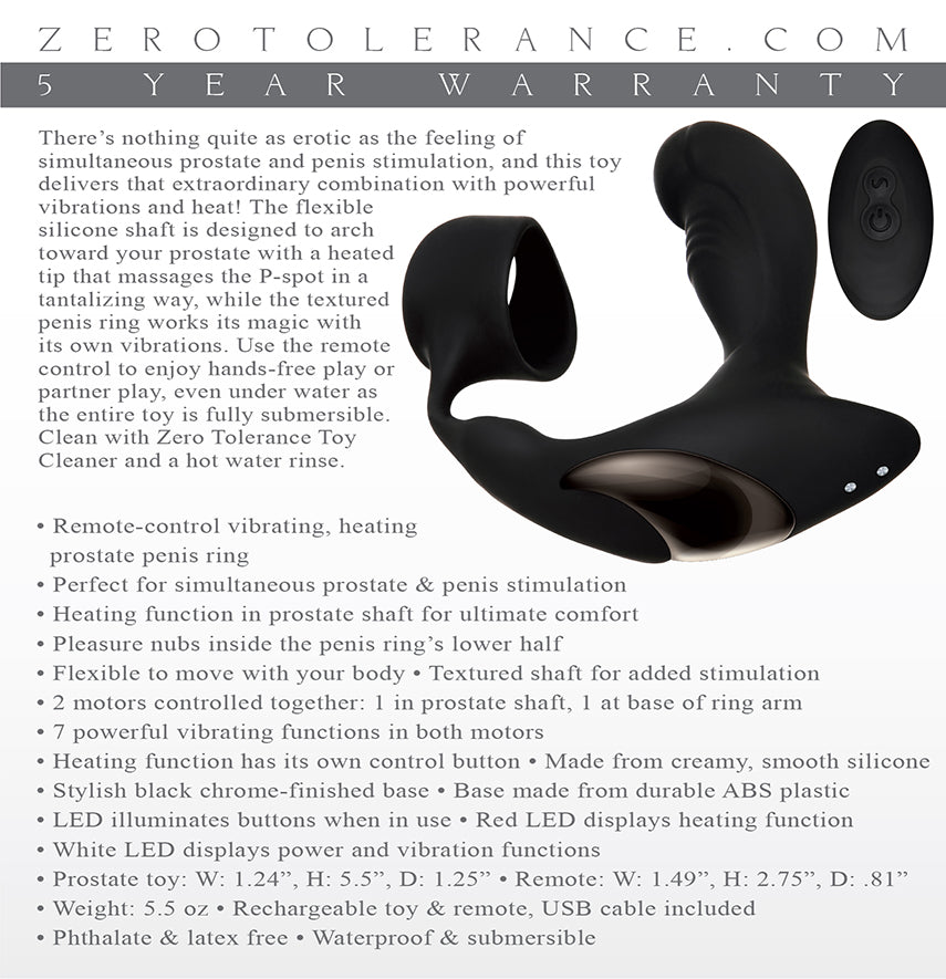 Zero Tolerance Strapped & Tapped - Black USB Rechargeable Heating Anal Plug with Cock Ring