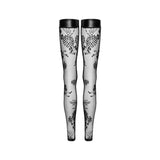 Tulle Stockings w Patterned Flock Embroidery & Power Wetlook Band - Naughty by Nature Adult Store