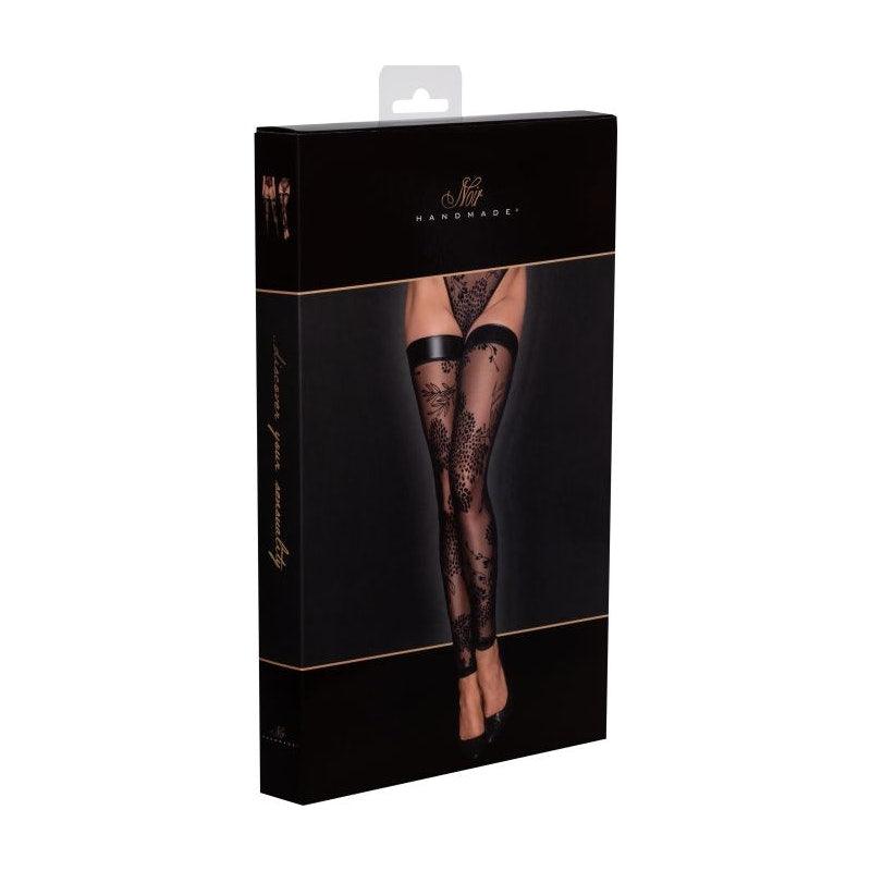 Tulle Stockings w Patterned Flock Embroidery & Power Wetlook Band - Naughty by Nature Adult Store