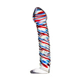 Sexus Glass Dildo Stripes w Base Blue/Red 16cm - Naughty by Nature Adult Store