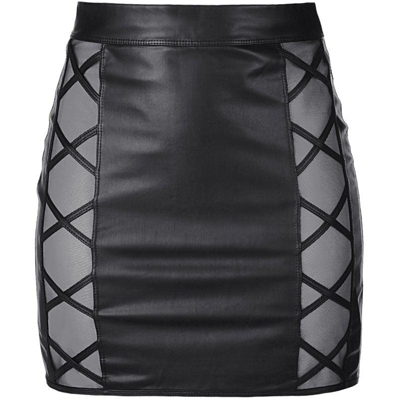 Stretch Wetlook Mesh Criss Cross Skirt Black - Naughty by Nature Adult Store