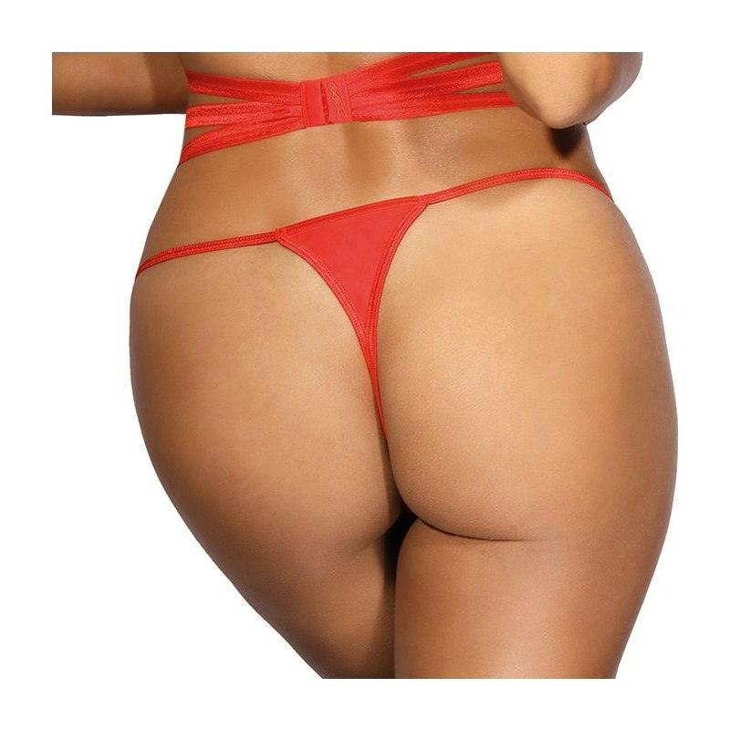 Microfiber and Lace G-String with Studs Red - Naughty by Nature Adult Store