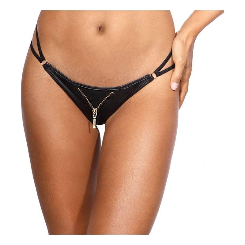 Stretch Wetlook Zip G-String Black - Naughty by Nature Adult Store