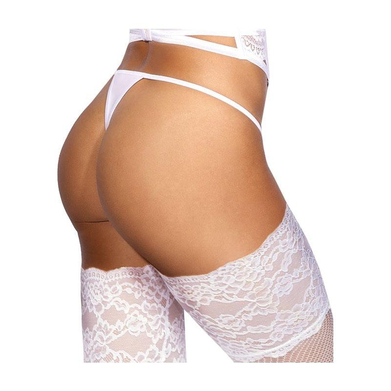 Microfiber and Lace G-String with Studs White - Naughty by Nature Adult Store