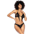 Fringe Halter 2 Pc Set Black - Naughty by Nature Adult Store