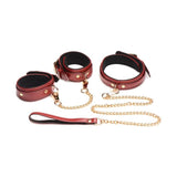 6 Pc PU Leather Bondage Set Burgundy - Adult Toys