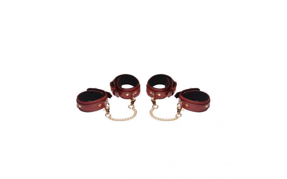 6 Pc PU Leather Bondage Set Burgundy - Adult Toys