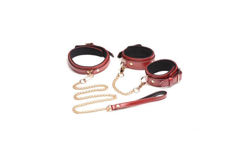 6 Pc PU Leather Bondage Set Burgundy - Adult Toys