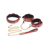 6 Pc PU Leather Bondage Set Burgundy - Adult Toys