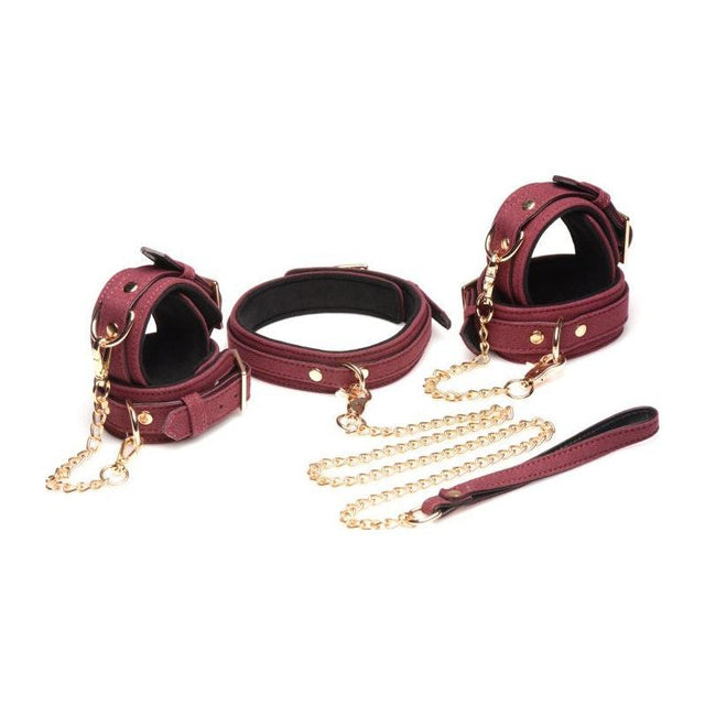 6 Pc Velvet Bondage Set Burgundy - Naughty by Nature Adult Store