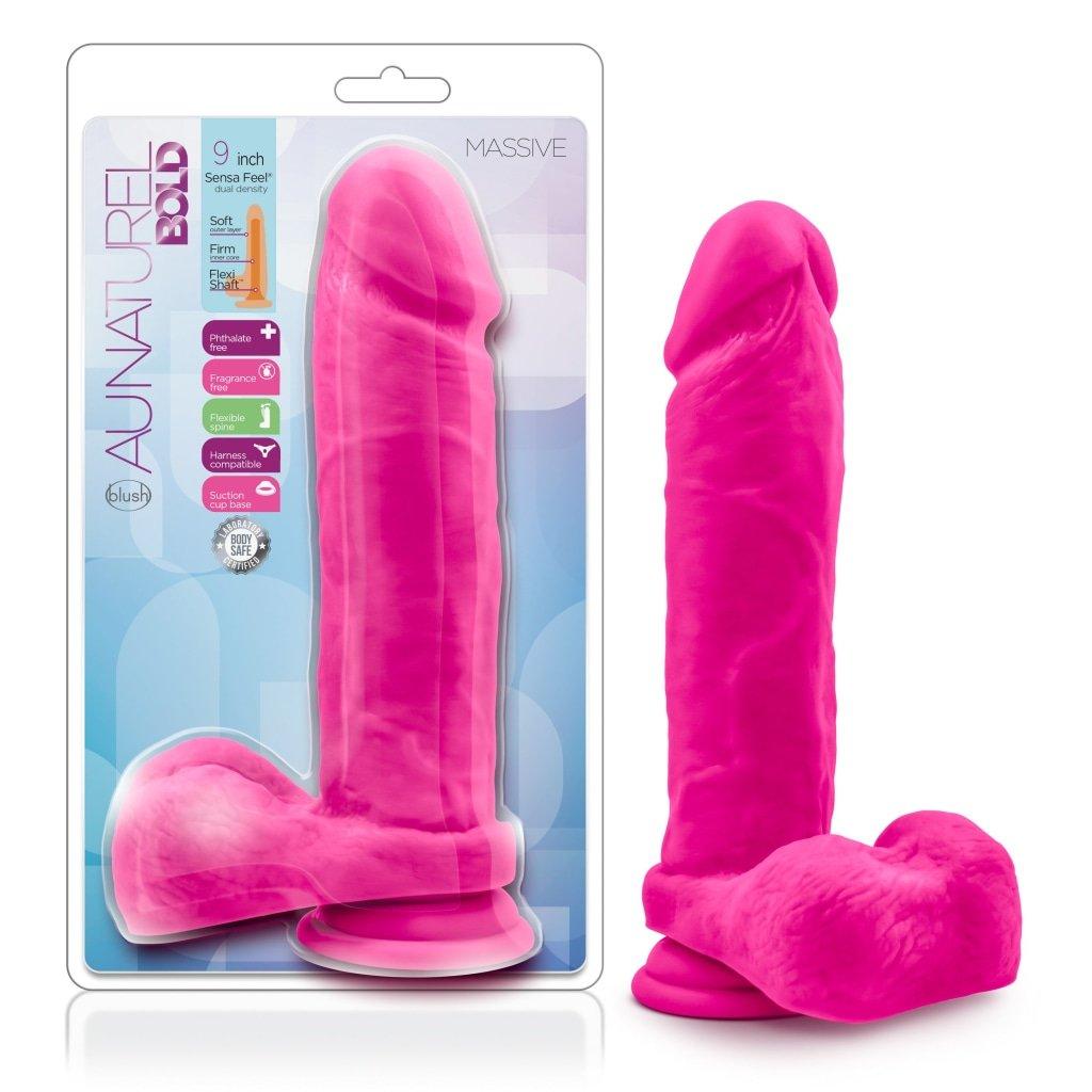 Au Naturel Bold Massive 9in Dildo Pink - Adult Toys