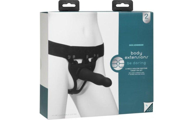 Be Daring 7in Bulbed Dong 2 Pc Hollow Silicone Strap - On Set - Adult Toys