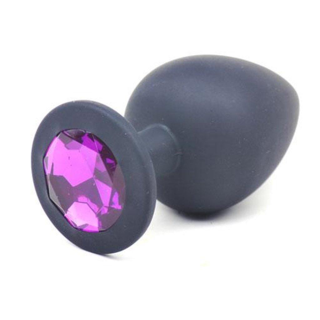 Black Silicone Anal Plug Large w Purple Diamond - Naughty by Nature Adult Store