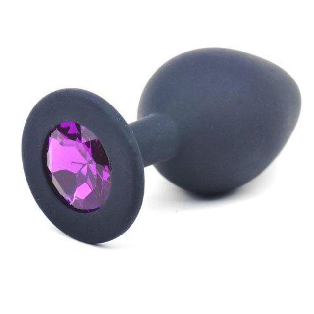 Black Silicone Anal Plug Medium w Purple Diamond - Naughty by Nature Adult Store