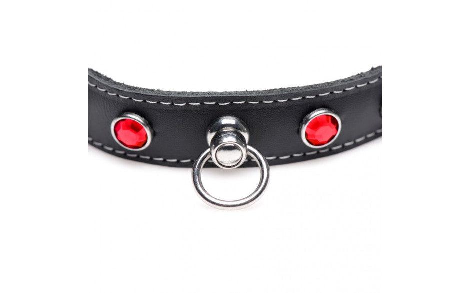 Bling Vixen Leather Choker w Red Rhinestones - Naughty by Nature Adult Store