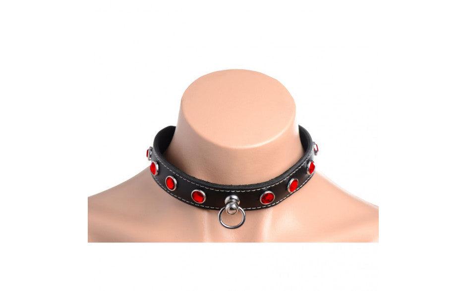 Bling Vixen Leather Choker w Red Rhinestones - Naughty by Nature Adult Store