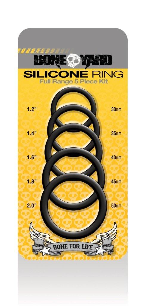 Boneyard Silicone Ring 5 Pc Kit Black - Adult Toys