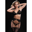 Bra, Garter Belt, Thong and Stockings 4 Pc Set Black - Naughty by Nature Adult Store