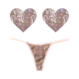 Bubbly Feels Nude Sequin Pantie and Heart Pastie Set - Adult Toys