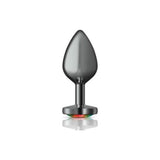 Cheeky Charms Gunmetal Butt Plug w Heart Rainbow Jewel Medium - Adult Toys