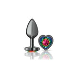 Cheeky Charms Gunmetal Butt Plug w Heart Rainbow Jewel Small - Naughty by Nature Adult Store