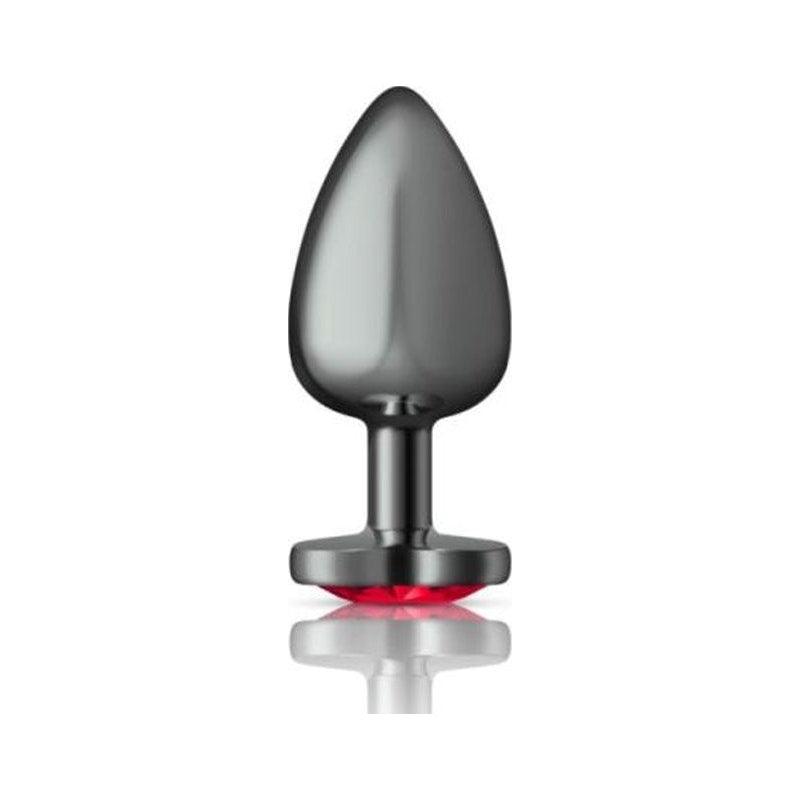 Cheeky Charms Gunmetal Butt Plug w Heart Red Jewel Large - Naughty by Nature Adult Store