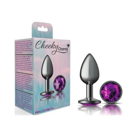 Cheeky Charms Gunmetal Round Butt Plug w Purple Jewel Small - Naughty by Nature Adult Store