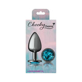 Cheeky Charms Gunmetal Round Butt Plug w Teal Jewel Large - Naughty by Nature Adult Store