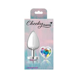 Cheeky Charms Silver Metal Butt Plug w Heart Clear Jewel Large - Naughty by Nature Adult Store