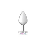 Cheeky Charms Silver Metal Butt Plug w Heart Clear Jewel Medium - Adult Toys