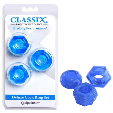 Classix Deluxe Cock Ring Set - Blue Cock Rings - Set of 2 - Naughty by Nature Adult Store