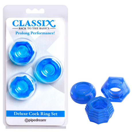 Classix Deluxe Cock Ring Set - Blue Cock Rings - Set of 2 - Naughty by Nature Adult Store