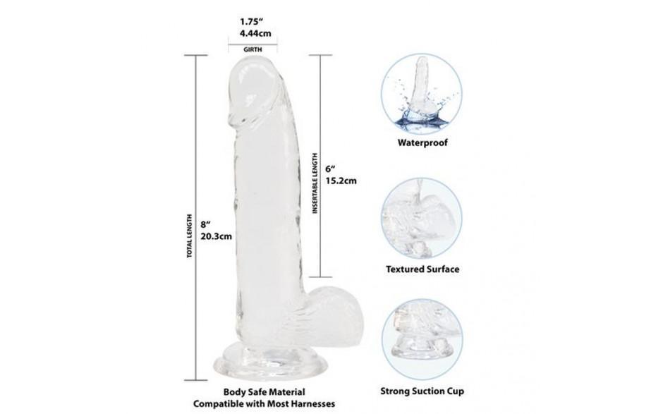 Crystal Dildo w Balls 8in Clear - Naughty by Nature Adult Store