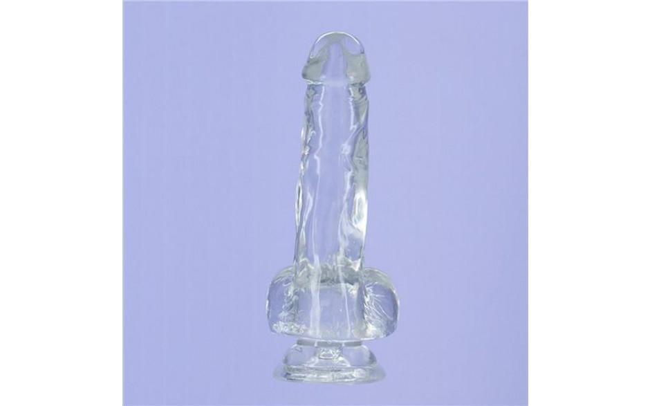 Crystal Dildo w Balls 8in Clear - Adult Toys