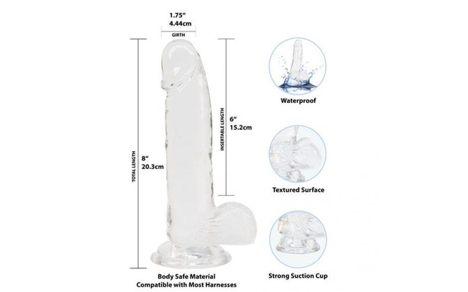 Crystal Dildo w Balls 8in Clear - Adult Toys