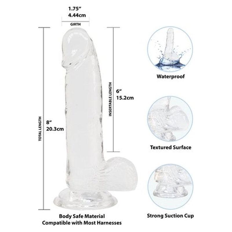 Crystal Dildo w Balls 8in Clear - Adult Toys
