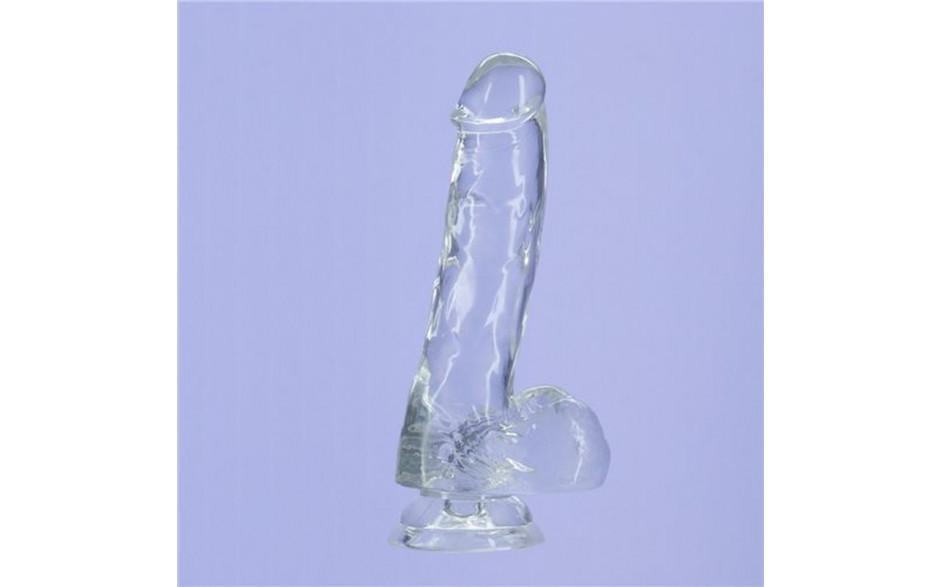 Crystal Dildo w Balls 8in Clear - Adult Toys
