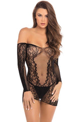 Demure Long Sleeve Mini Dress - Lingerie