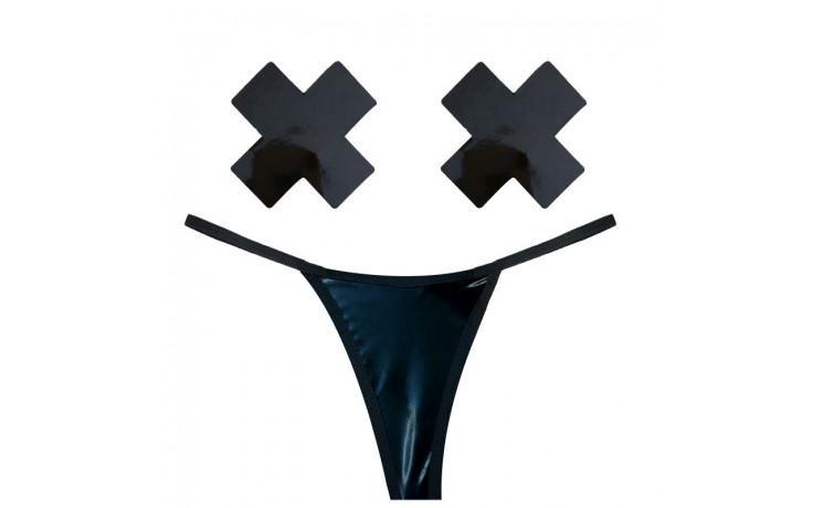 Dom Squad Black Wet Vinyl Pastie & G - String Set - Adult Toys