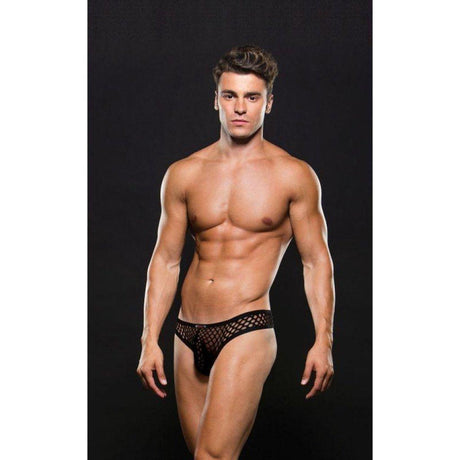 Envy Modern Fishnet Thong – Black Sheer Low Rise Pouch Underwear - Lingerie